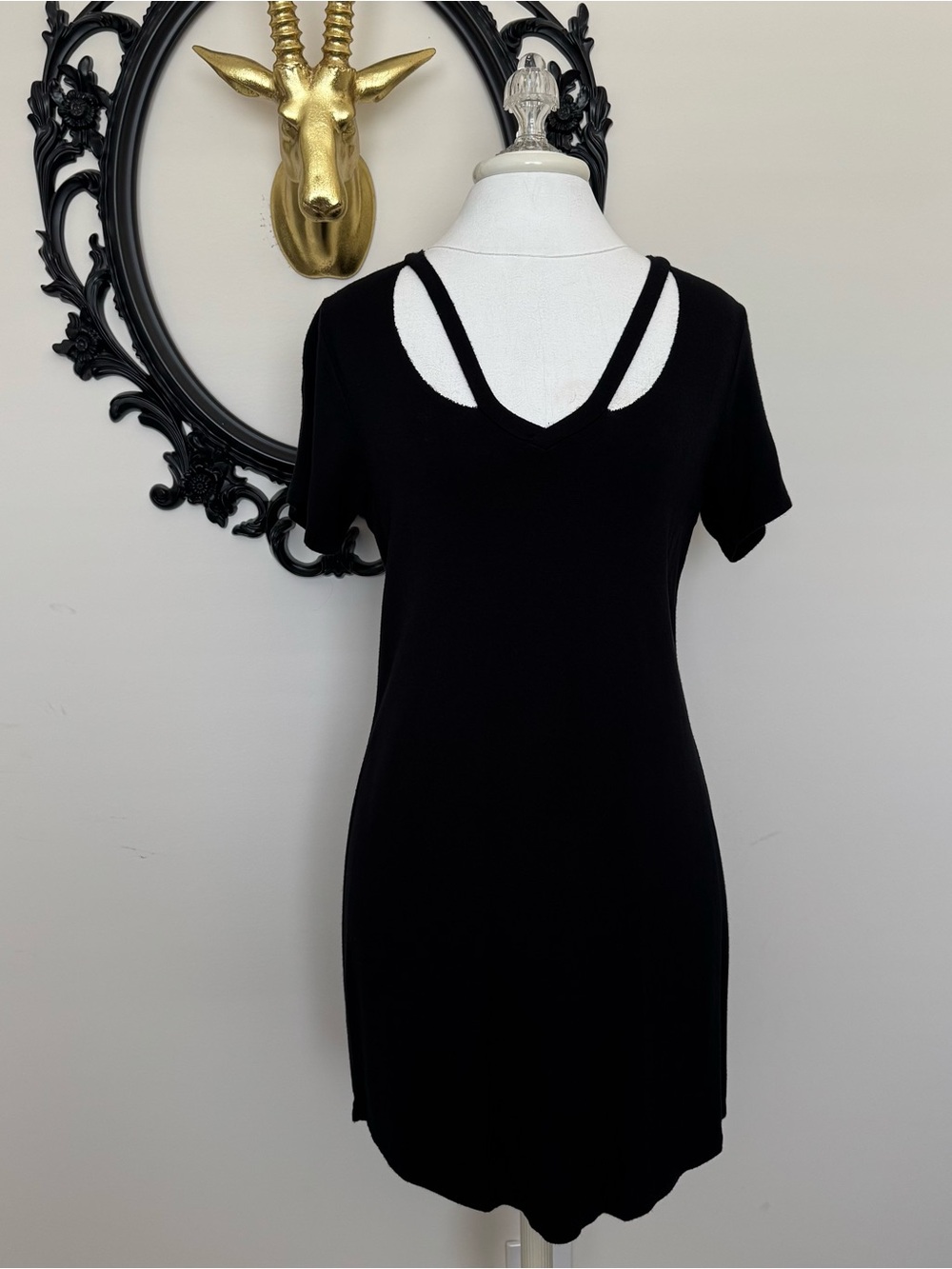 Z Supply Black Short Sleeve Cutout V-Neck Dress